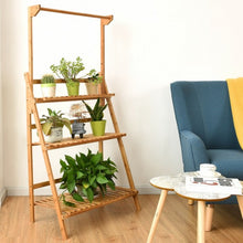 Load image into Gallery viewer, 3 Tiers Bamboo Hanging Folding Plant Shelf Stand