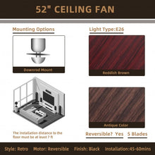 Load image into Gallery viewer, 52" Electric Ceiling Fan with 5 Blades and 3 Lights for Living Room and Bedroom