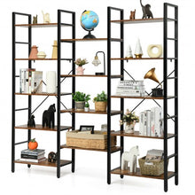 Load image into Gallery viewer, Vintage Triple Wide 5-Tier Bookcase Large Bookshelf Display Storage Shelf-Brown