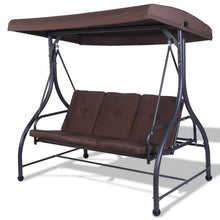 Load image into Gallery viewer, 3 Seats Converting Outdoor Swing Canopy Hammock w/ Adjustable Tilt Canopy-Brown