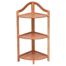 Load image into Gallery viewer, 3 Tiers Free Standing Bamboo Corner Shelving Rack
