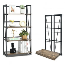 Load image into Gallery viewer, 4-Tier Folding Bookshelf No-Assembly Industrial Bookcase Display Shelves