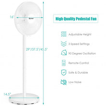 Load image into Gallery viewer, 16" Oscillating Pedestal 3-Speed Adjustable Height Fan with Remote Control-White