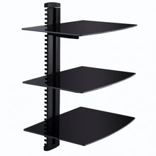 Load image into Gallery viewer, 3 Tier Dual Glass Shelf Wall Mount Bracket Under TV Component Cable DVR/DVD