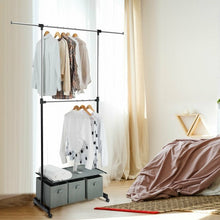 Load image into Gallery viewer, 2-Rod Adjustable Garment Rack with Shelf & Storage Boxes