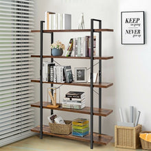 Load image into Gallery viewer, 5-Tier Industrial Bookshelf Bookcase Open Storage Shelf Display Rack-Brown