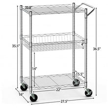 Load image into Gallery viewer, 3-Tier Utility Cart Heavy Duty Wire Rolling Cart with Handle Bar Storage Trolley