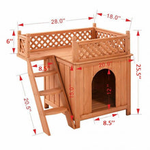 Load image into Gallery viewer, Wood Pet Dog House with Roof Balcony & Bed Shelter