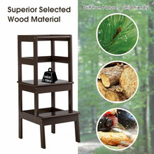 Load image into Gallery viewer, Wooden Kids Kitchen Learning Toddler Tower w/ Safety Rail-Coffee