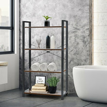 Load image into Gallery viewer, 4-Tier Rustic Bookshelf Industrial Bookcase Diaplay Shelf Storage Rack -Brown