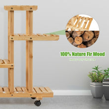 Load image into Gallery viewer, 4-Tier Wood Casters Rolling Shelf Plant Stand-Natural