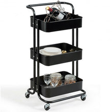 Load image into Gallery viewer, 3-Tier Metal Rolling Storage Cart Trolley 2 Brakes with Handle