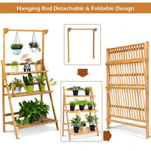 Load image into Gallery viewer, 3 Tiers Bamboo Hanging Folding Plant Shelf Stand