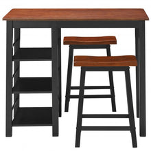 Load image into Gallery viewer, 3 Piece Counter Height Dining Table Set with 2 Saddle Stools and Storage Shelves