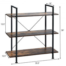 Load image into Gallery viewer, 3-Tier Bookshelf Industrial Bookcase Display Shelf Storage Rack-Brown