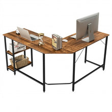 Load image into Gallery viewer, L Shaped Corner Computer Desk with Storage Shelves for Home Office Work-Brown