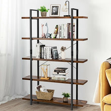 Load image into Gallery viewer, 5-Tier Industrial Bookshelf Bookcase Open Storage Shelf Display Rack-Brown