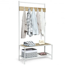 Load image into Gallery viewer, 3 in 1 Industrial Coat Rack with 2-tier Storage Bench and 5 Hooks-Natural