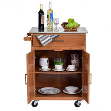 Load image into Gallery viewer, Wooden Kitchen Rolling Storage Cabinet with Stainless Steel Top