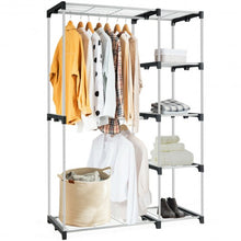 Load image into Gallery viewer, Freestanding Clothes Organizer Rack with Shelves and Hanging Rods