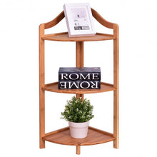 Load image into Gallery viewer, 3 Tiers Free Standing Bamboo Corner Shelving Rack