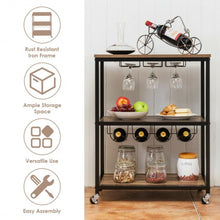 Load image into Gallery viewer, 3-Tier Metal Frame Rolling Kitchen Island Trolley Cart-Natural