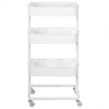 Load image into Gallery viewer, 3-Tier Metal Rolling Storage Cart Mobile Organizer with Adjustable Shelves-White