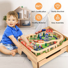 Load image into Gallery viewer, Children's Wooden Railway Set Table with 100 Pieces Storage Drawers