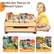 Load image into Gallery viewer, Children's Wooden Railway Set Table with 100 Pieces Storage Drawers