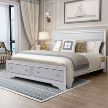 Load image into Gallery viewer, King Size Bed Wood Frame with Tall Headboard and Drawer