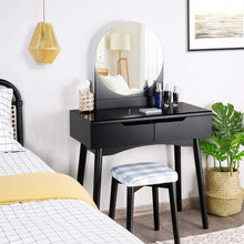 Load image into Gallery viewer, Round Mirror Vanity Set with Organized Sliding Drawers-Black