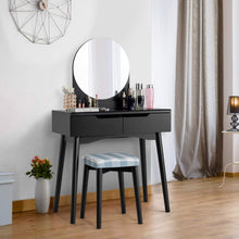 Load image into Gallery viewer, Round Mirror Vanity Set with Organized Sliding Drawers-Black