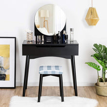 Load image into Gallery viewer, Round Mirror Vanity Set with Organized Sliding Drawers-Black