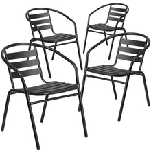 Load image into Gallery viewer, 4 Pk. Black Metal Restaurant Stack Chair with Aluminum Slats
