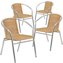 Load image into Gallery viewer, 4 Pk. Aluminum and Beige Rattan Indoor-Outdoor Restaurant Chair
