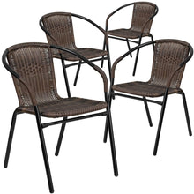 Load image into Gallery viewer, 4 Pk. Dark Brown Rattan Indoor-Outdoor Restaurant Stack Chair
