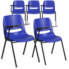 Load image into Gallery viewer, 5 Pk. Blue Ergonomic Shell Chair with Right Handed Flip-Up Tablet Arm
