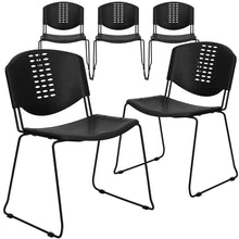 Load image into Gallery viewer, 5 Pk. 400 lb. Capacity Black Plastic Stack Chair with Black Frame
