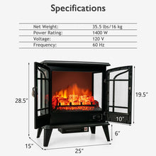 Load image into Gallery viewer, 25 Inch Freestanding Electric Fireplace Heater with Realistic Flame effect-Black
