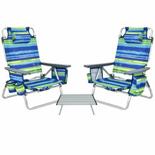 Load image into Gallery viewer, 2 Pack 5-Position Outdoor Folding Backpack Beach Table Chair Reclining Chair Set-Blue
