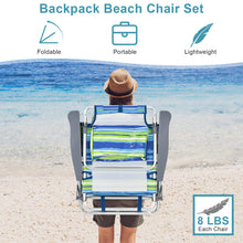 Load image into Gallery viewer, 2 Pack 5-Position Outdoor Folding Backpack Beach Table Chair Reclining Chair Set-Blue
