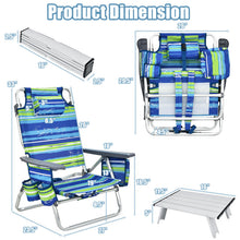 Load image into Gallery viewer, 2 Pack 5-Position Outdoor Folding Backpack Beach Table Chair Reclining Chair Set-Blue
