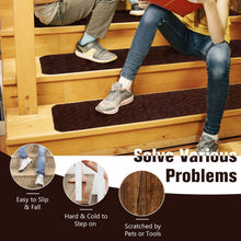 Load image into Gallery viewer, 15Pcs Indoor Non-Slip Stair Carpet Mats for Wooden Steps-Brown
