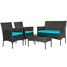 Load image into Gallery viewer, 4 Pcs Patio Rattan Cushioned Sofa Furniture Set with Tempered Glass Coffee Table-Turquoise
