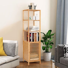 Load image into Gallery viewer, 4 Tiers Slim Bamboo Floor Storage Cabinet with Shutter Door and Anti-Toppling Device-Natural
