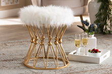 Load image into Gallery viewer, Baxton Studio Leonie Glam and Luxe White Faux Fur Upholstered Gold Finished Metal Ottoman

