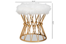 Load image into Gallery viewer, Baxton Studio Leonie Glam and Luxe White Faux Fur Upholstered Gold Finished Metal Ottoman

