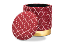 Load image into Gallery viewer, Baxton Studio Serra Glam and Luxe Red Quatrefoil Velvet Fabric Upholstered Gold Finished Metal Storage Ottoman
