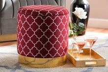 Load image into Gallery viewer, Baxton Studio Serra Glam and Luxe Red Quatrefoil Velvet Fabric Upholstered Gold Finished Metal Storage Ottoman
