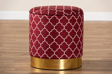 Load image into Gallery viewer, Baxton Studio Serra Glam and Luxe Red Quatrefoil Velvet Fabric Upholstered Gold Finished Metal Storage Ottoman
